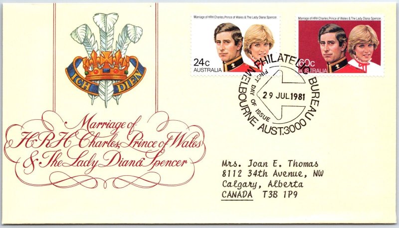 FIRST DAY COVER ROYAL WEDDING PRINCE CHARLES & PRINCESS DIANA AUSTRALIA 1981