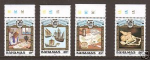 Bahamas Sc 663-666 MNH. 1989 Discovery of America, matched Sheet Margin set