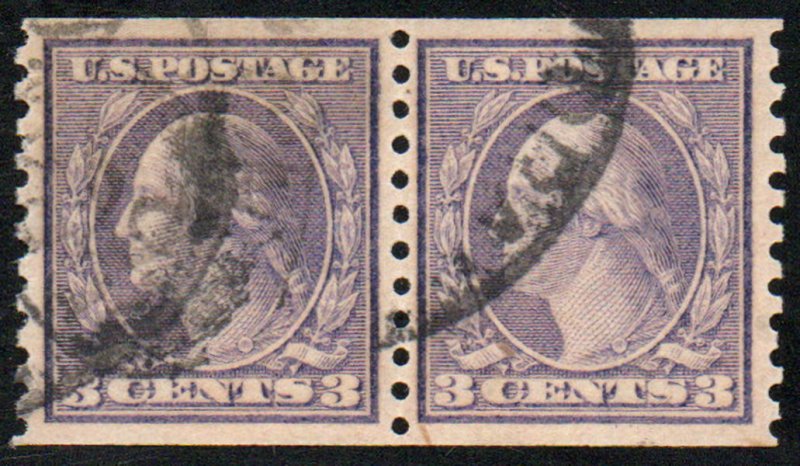 USA #494 XF, w/PSE (GRADED 90 (06/24)) CERT, Pair, town cancels, robust color...