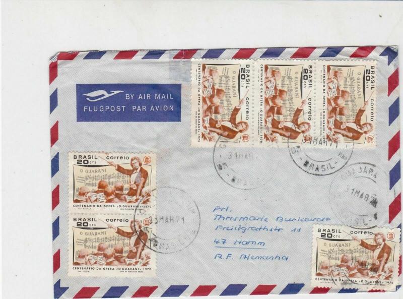 Brasil 1971 Airmail Centenary of Opera O Guarani Multi Stamps Cover Ref 29052