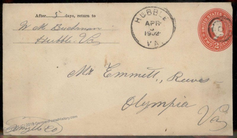 Virginia 1902 Hubble VA DPO 1901-3 Helbock R6 Cover Camp Rural Retreat 92454