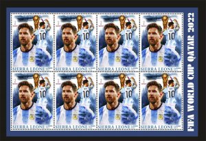 Stamps.  Soccer World Cup in Qatar 2022 Messi , 2022 year ,1 sheet perforated
