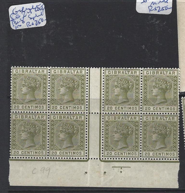 GIBRALTAR (P0504B)  QV 25C SG 24 GUTTER BL OF 8,  SPLIT PFS RT SIDE MNH