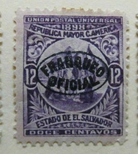 A6P39F213 Salvador Official Stamp 1898 Wmk Liberty Cup optd 12cmh*-