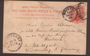 GB 1893 1d UPU postal card Bristol to Stuttgart Germany