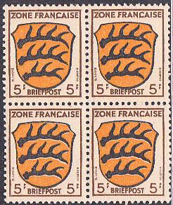 Germany - French Zone #4N3 MNH  Block of Four