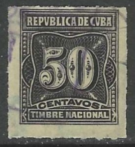 CUBA 1924 50c Black Rouletted GENERAL REVENUE GP20a Used