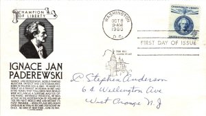 #1159 Ignacy Paderewski  – Anderson Cachet Addressed to Anderson SCand