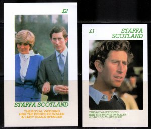 Staffa 1981 PRINCESS DIANA & PRINCE CHARLES ROYAL WEDDING 2 Souvenir Sheets MNH