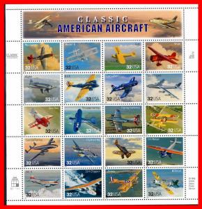 U. S. 1997 #3142, Classic Aircraft pane of 20 - below face