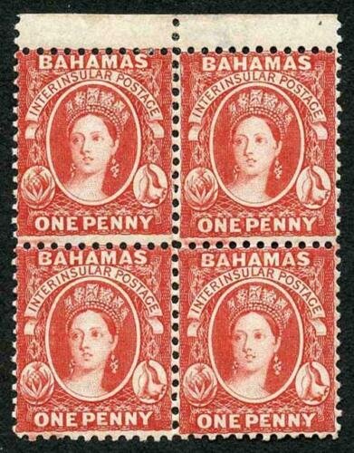 Bahamas SG40 1882 1d scarlet-vermilion wmk CA perf 12 block of 4 