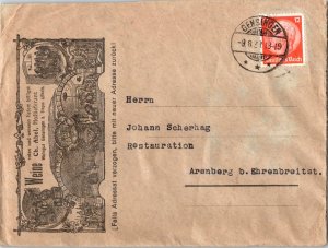 Germany 12pf Hindenburg 1938 Gensingen to Arenberg.  Illustrated Advertising ...