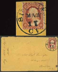 Sc #10 On Cover 1856 Connecticut to New York