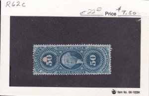 US Revenues R62c, Used, Punch Cancel Covered By Hinge