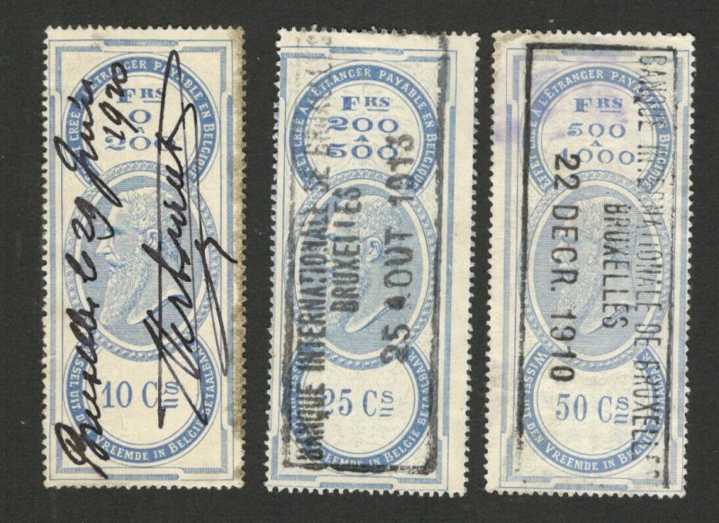 BELGIUM - 3 USED OLD REVENU STAMPS (2)