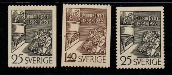 Sweden Sc 432-34 1952 Petri, Preacher, stamp set mint NH