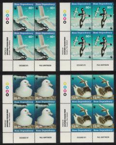 Ross Dep. WWF Antarctic Seabirds 4v Bottom Left Corner Blocks of 4 SG#44-47