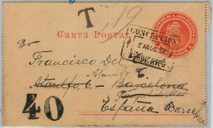39453 - ARGENTINA  - POSTAL HISTORY  -  Stationery Card  to SPAIN - TAXED! 1901