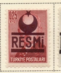 Turkey 1951-54 Issue Fine Mint Hinged 0.25k. Optd Resmi Star & Crescent 085543