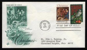 #1444 & 1445 8c Christmas 1971, Art Craft-PCS FDC **ANY 5=FREE SHIPPING**