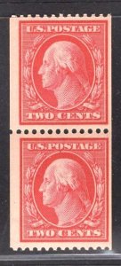 US Stamp #386 Two Cent Carmine Washington Coil Pair  MINT NH SCV $600.00