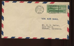 C13 Graf Zeppelin on APRIL 19 1930 First Day Cover to Elkhorn Wisconsin (Cv1004)