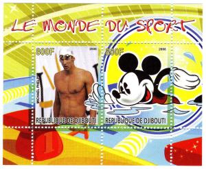 Swimming Michael Phelps & Mickey Mouse Mini Sheet Perforated Mint (NH)