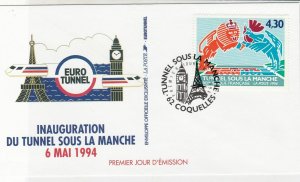 France 1994 Ch Tunnel Tower+Clock Pic Slogan Cancel + Stamp FDC Cover Ref 31722