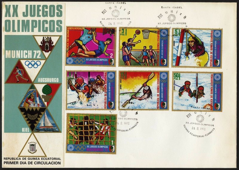 C58 Equatorial Guinea Oversized FDC 1972 Summer Olympics Augsburgo Set of 7