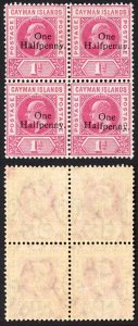 Cayman Is SG17 KEVII One Halfpenny on 1d carmine m/m BLOCK of FOUR