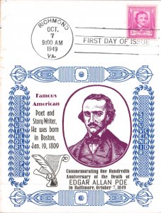 #986 Edgar Allan Poe Sanders FDC