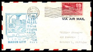 US AM 106 Mason City,A to Sioux City,IA First Flight Cover
