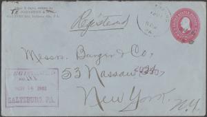 #298 ON COVER #U365 ENTIRE REGISTERED MAIL PA - NY CV $110.00 BN8894