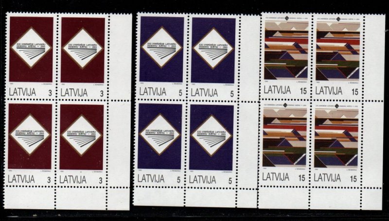 Latvia Sc 349-51 1993 Song Festival stamp set mint NH blocks of 4