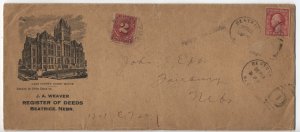 1920s Beatrice NE register of deeds cover postage due courthouse vignette [y8879