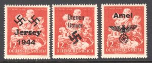 GERMANY 3 DIFFERENT FELDPOST LOCAL OVERPRINT OG NH VF JERSEY AMEL LITAUEN