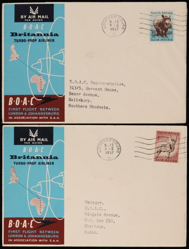 GREAT BRITAIN 1957 London - Johannesburg First Flight Cover return &intermediate