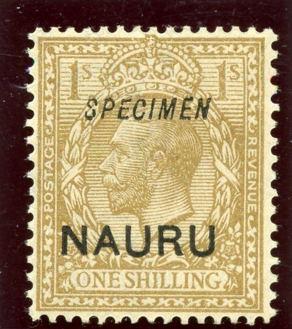 Nauru 1916 KGV KGV 1s bistre-brown overprinted SPECIMEN MLH. SG 12s.