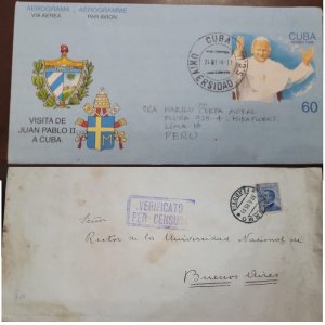 D)1998, CUBA, COVER CIRCULATED FROM CUBA TO PERU, AIR MAIL, VISIT OF JOHN PAUL I