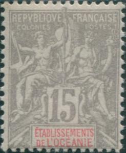 French Oceania 1892 SG16 15c grey and red navigation and commerce MLH