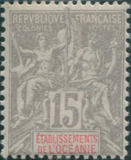 French Oceania 1892 SG16 15c grey and red navigation and commerce MLH