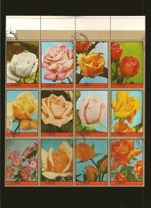 Ajman Partial Sheet of 12 Roses 1972 CTO PLEASE READ NOTE