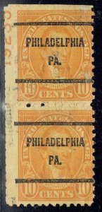 1926 10c MONROE w/PRECANCEL PAIR f/PHILADELPHIA PA(642-61)  w/UL plate no 19235!