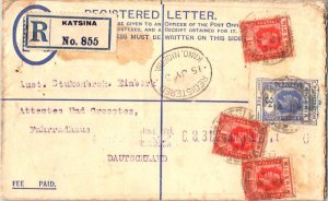 Nigeria 1d KGV (3) on 3d KGV Registration Envelope 1931 Katsina, Nigeria Regi...