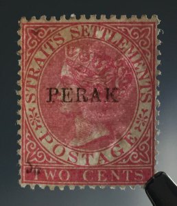 MALAYA 1890 PERAK 10mm opt STRAITS SETTLEMENTS QV 2c MNG SG#22 M3570