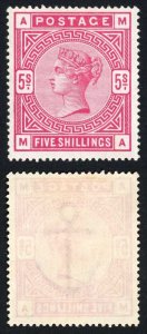 SG180 5/- Rose lightly M/M Cat 1100 pounds