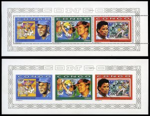 Congo #930,932, 1991 Sports, perf. and imperf. souvenir sheets, never hinged