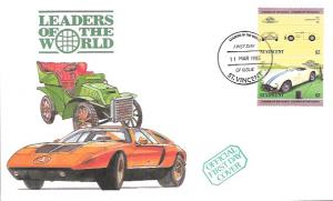 St Vincent Leaders of the World- Cars.  Cunningham. First Day Cover 1985