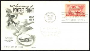 USA Sc# C47 (Fleetwood) FDC (b) (Dayton, OH) 1953 5.29 6c Powered Flight