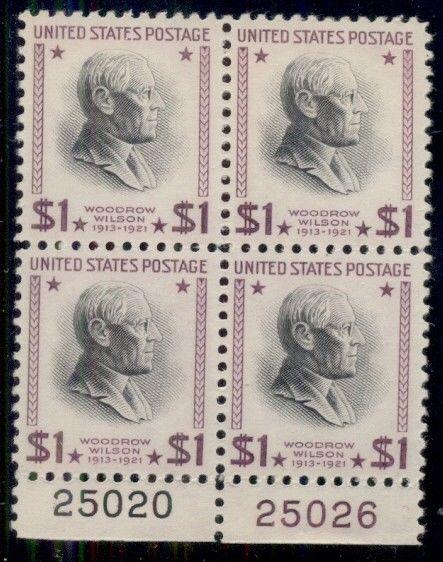 US #832 $1.00 Wilson, Plate No. Block of 4, og, NH, VF, Scott $32.50